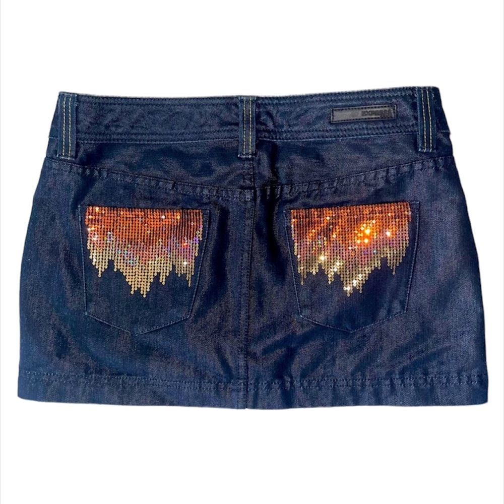 Express Jeans Micro Mini Skirt Sequin Glittery Back Pockets Blue Denim Jean
